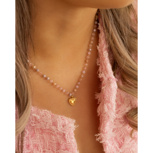 Kralen ketting vintage hartje goudkleurig