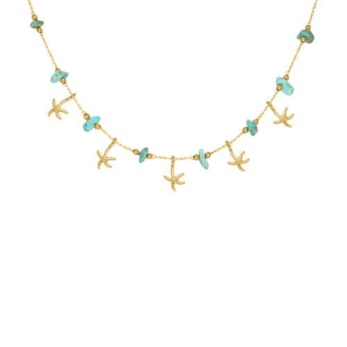 Ketting met zeesterren turquoise goudkleurig