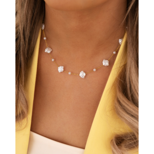 Schelpen ketting met parels goudkleurig