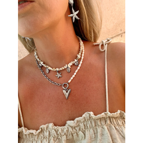 Chain & pearl ketting met hartje 
