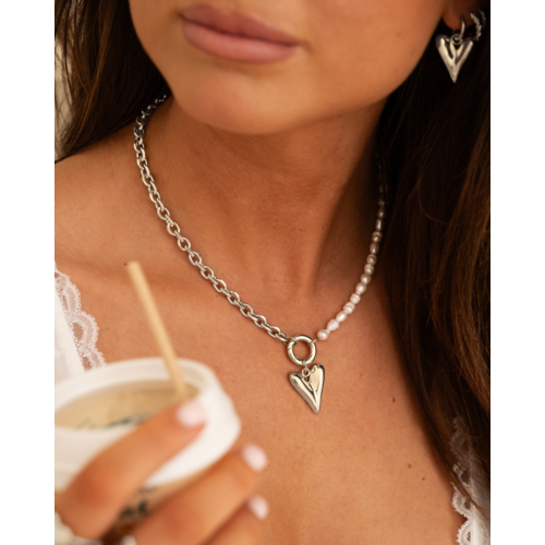 Chain & pearl ketting met hartje 