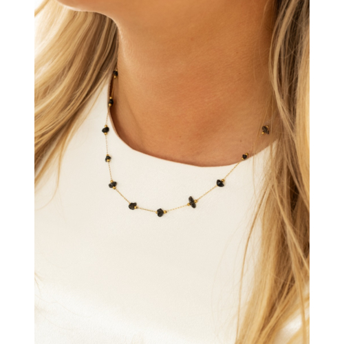 Ketting zwarte steentjes goudkleurig
