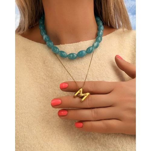 Ovale kralen ketting blauw