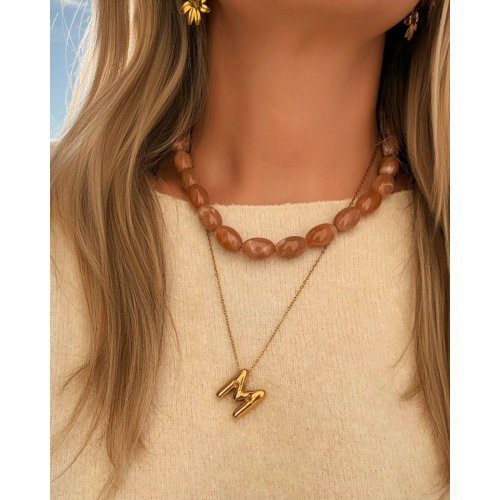 Ovale kralen ketting lichtbruin