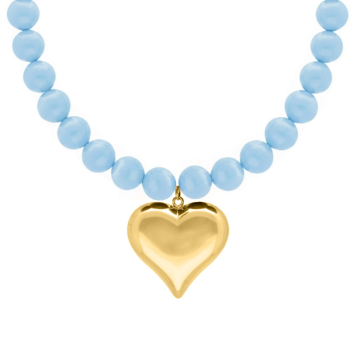 Blauwe kralen ketting hartje goud