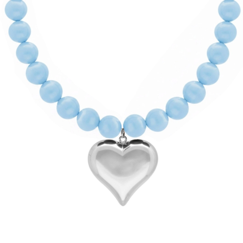 Blauwe kralenketting met zilver hart
