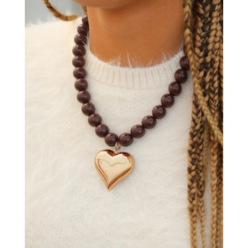 Kralen ketting hartje bruin
