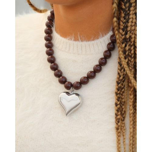 Bruine kralen ketting met hart