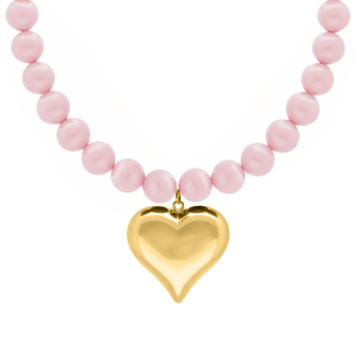 Roze kralen ketting met gouden hartje