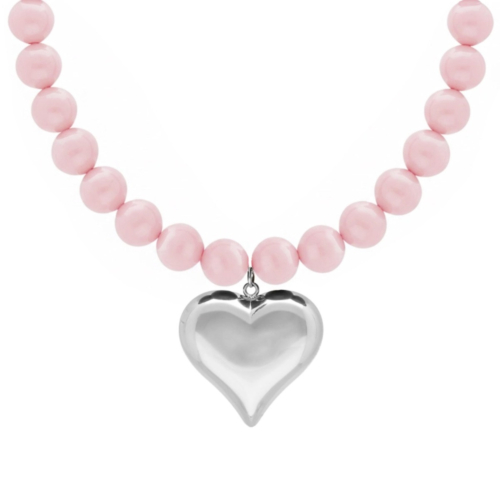 Roze kralenketting met zilver hart