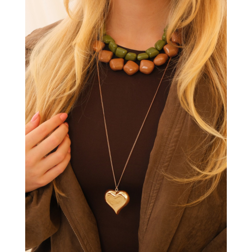 Statement kralen ketting bruin