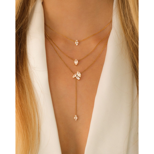 Driedubbele ketting goud met steentjes