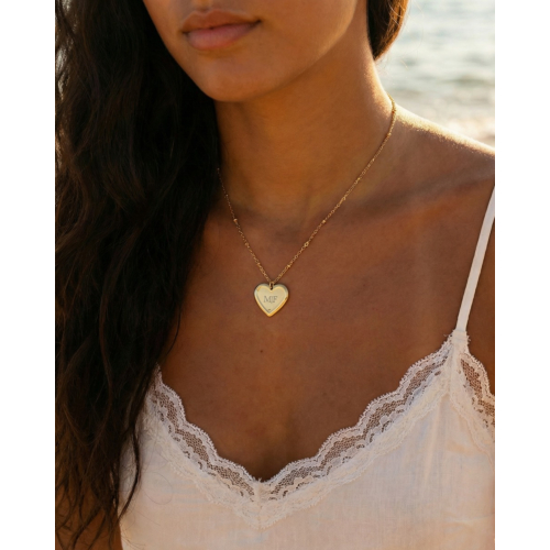 Graveerbare hartjes ketting met bolletjes goudkleurig