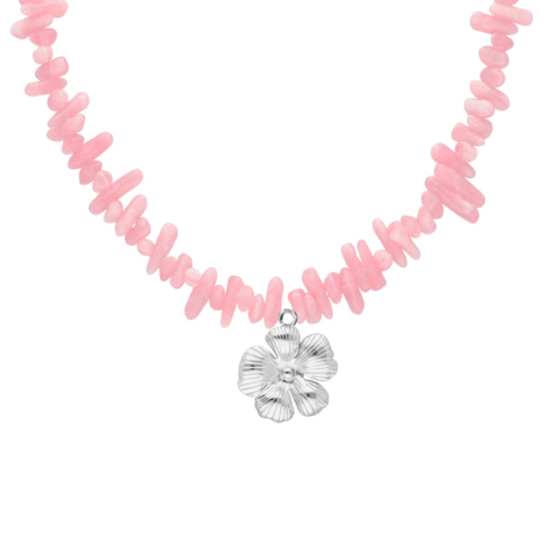 Kralenketting roze met bloem