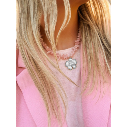 Kralenketting roze met bloem 
