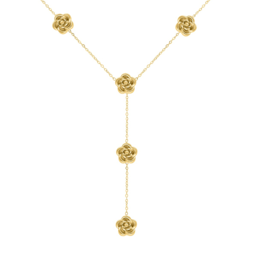 Y ketting met roosjes goudkleurig