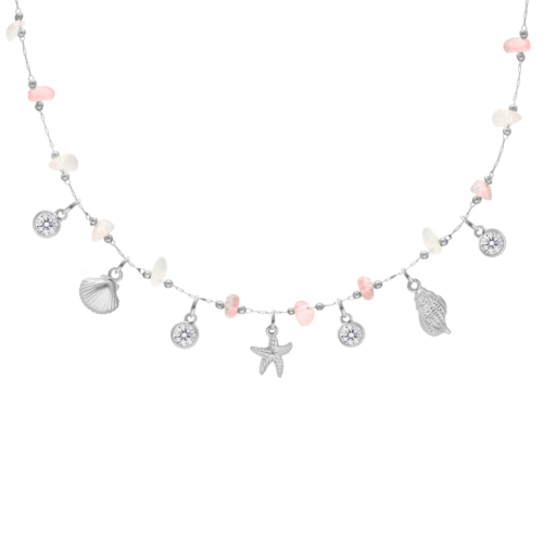 Bedelketting roze steentjes & zee bedels 