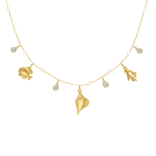 Bedelketting witte steentjes & zee bedels goudkleurig