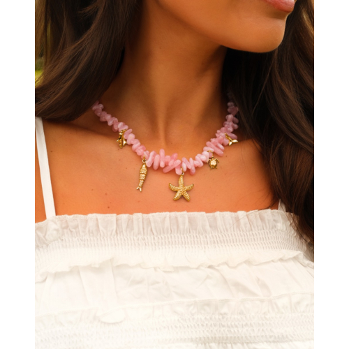 Kralenketting roze met zomer bedels goudkleurig