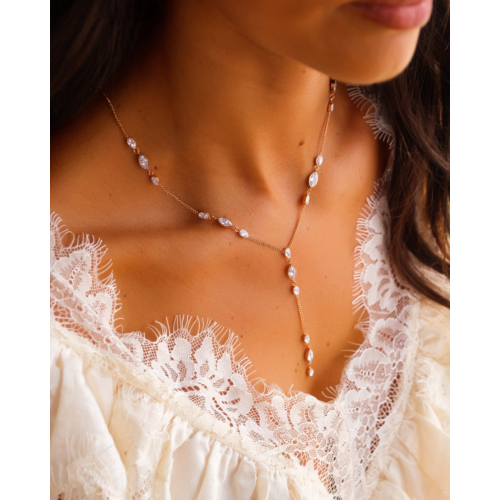 Y ketting met druppel steentjes goudkleurig