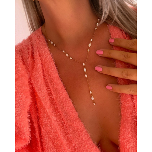 Y ketting met druppel steentjes goudkleurig