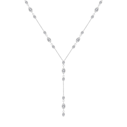 Y ketting met steentjes zilverkleurig