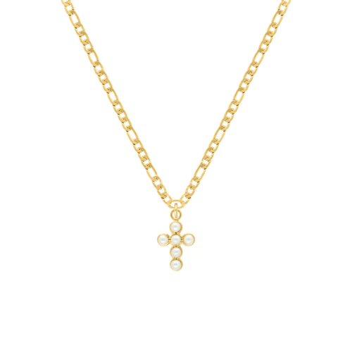 Gouden ketting met kruisje en parels 