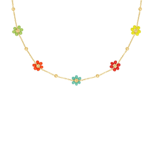 gekleurde bloemetjes ketting kleur goud