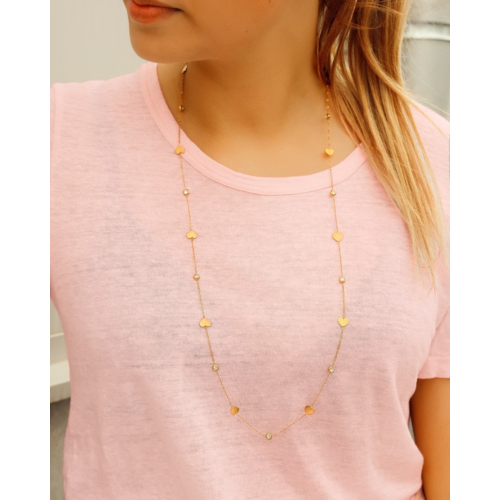 Lange ketting hartjes & steentjes goudkleurig