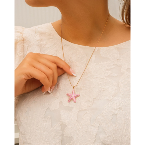 Ketting met roze zeester goudkleurig