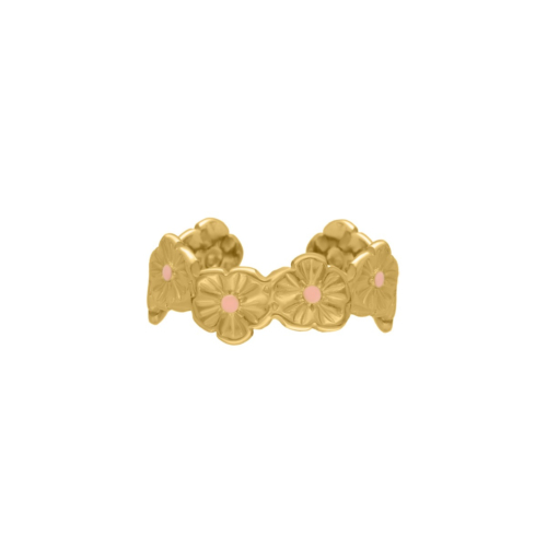 Gouden ring bloemen roze