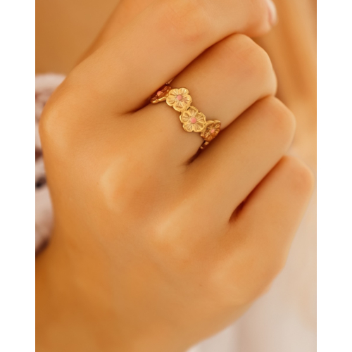 Bloemen ring roze goudkleurig