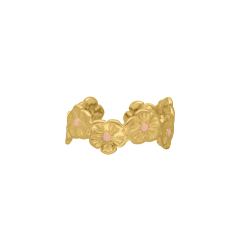 Gouden ring bloemen roze
