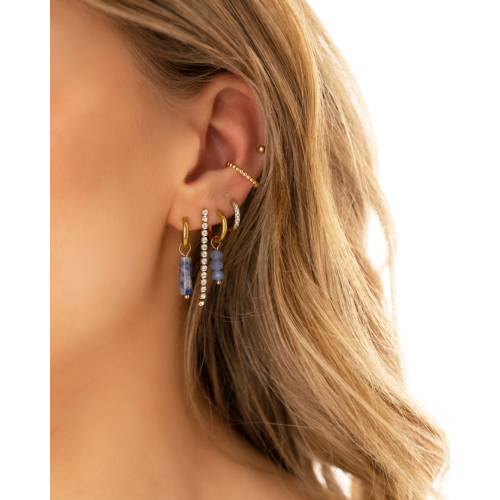 Oorringetjes round blue stones goudkleurig
