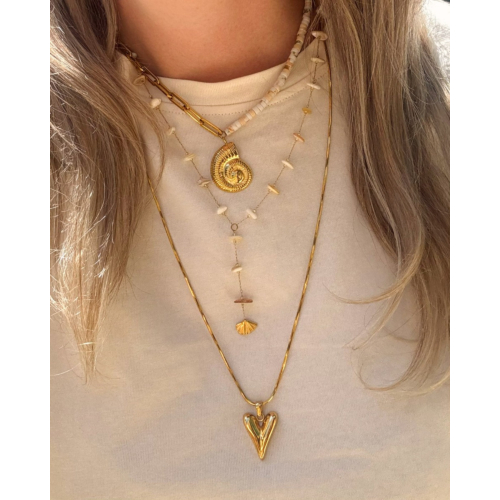 Gekleurde chain ketting met schelp goudkleurig