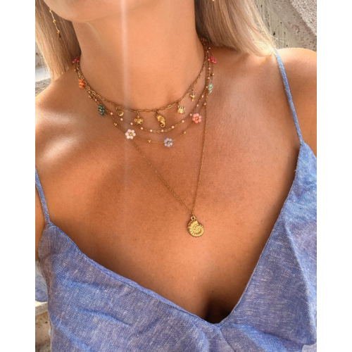 Ketting met bloemetjes multicolor goudkleurig