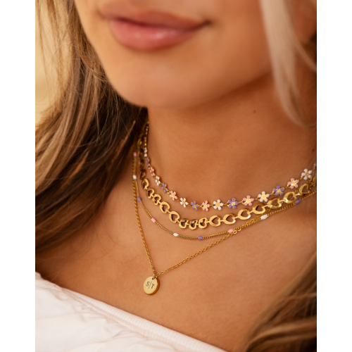 Flower necklace multicolor goldplated