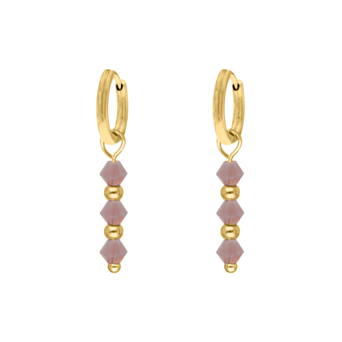 Oorbellen lila beads goldplated