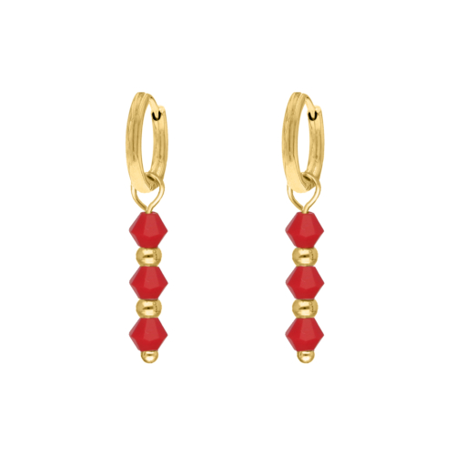 Oorbellen red beads goldplated