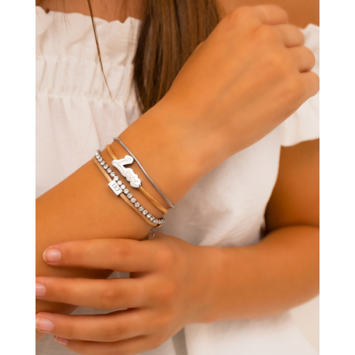 Satin initial armbandje nude 