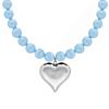 Blauwe kralenketting met zilver hart
