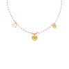 Roze touw ketting met hartjes bedels goudkleurig
