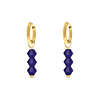 Earrings triple blue beads goldplated
