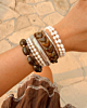 Zilveren armparty parels en bruine kralen
