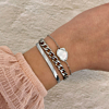 Zilveren armparty met parelmoer armband