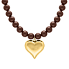 Bruine kralen ketting met goud hart