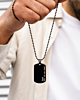 Dog tag ketting met naam en datum zwart