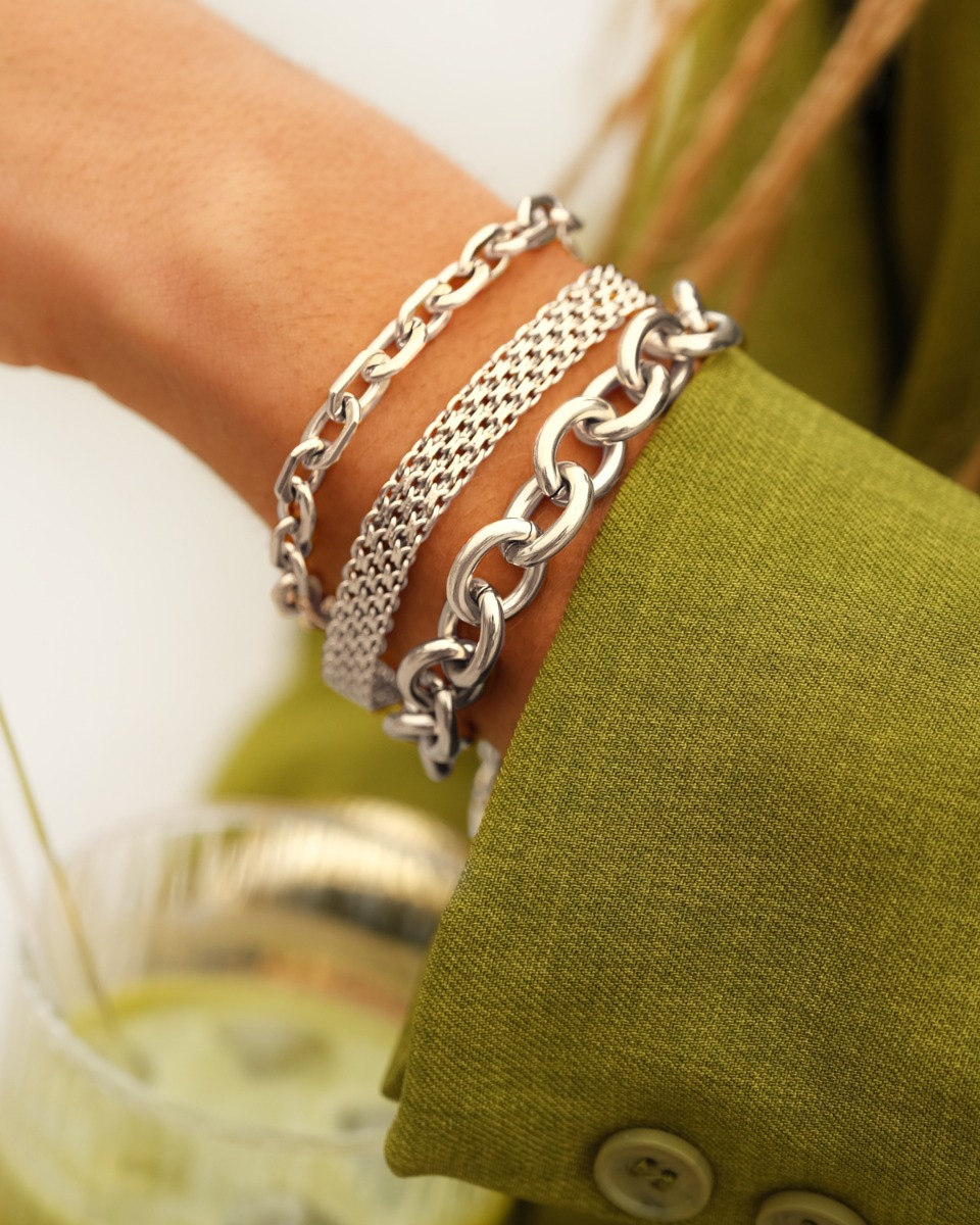 Zilveren chain armparty