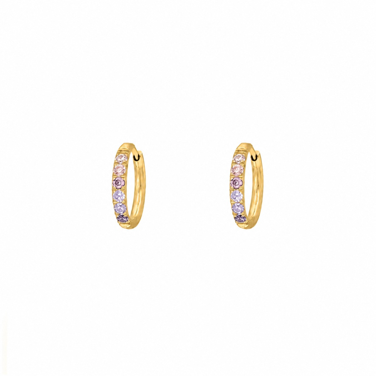 Shiny oorringetjes 10 mm paars roze goudkleurig