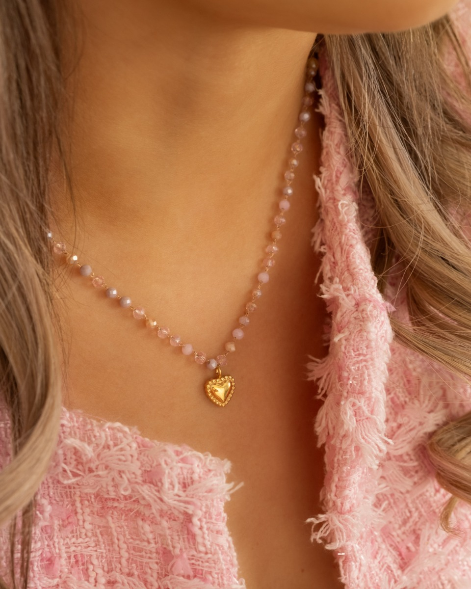Kralen ketting vintage hartje goudkleurig bij model
